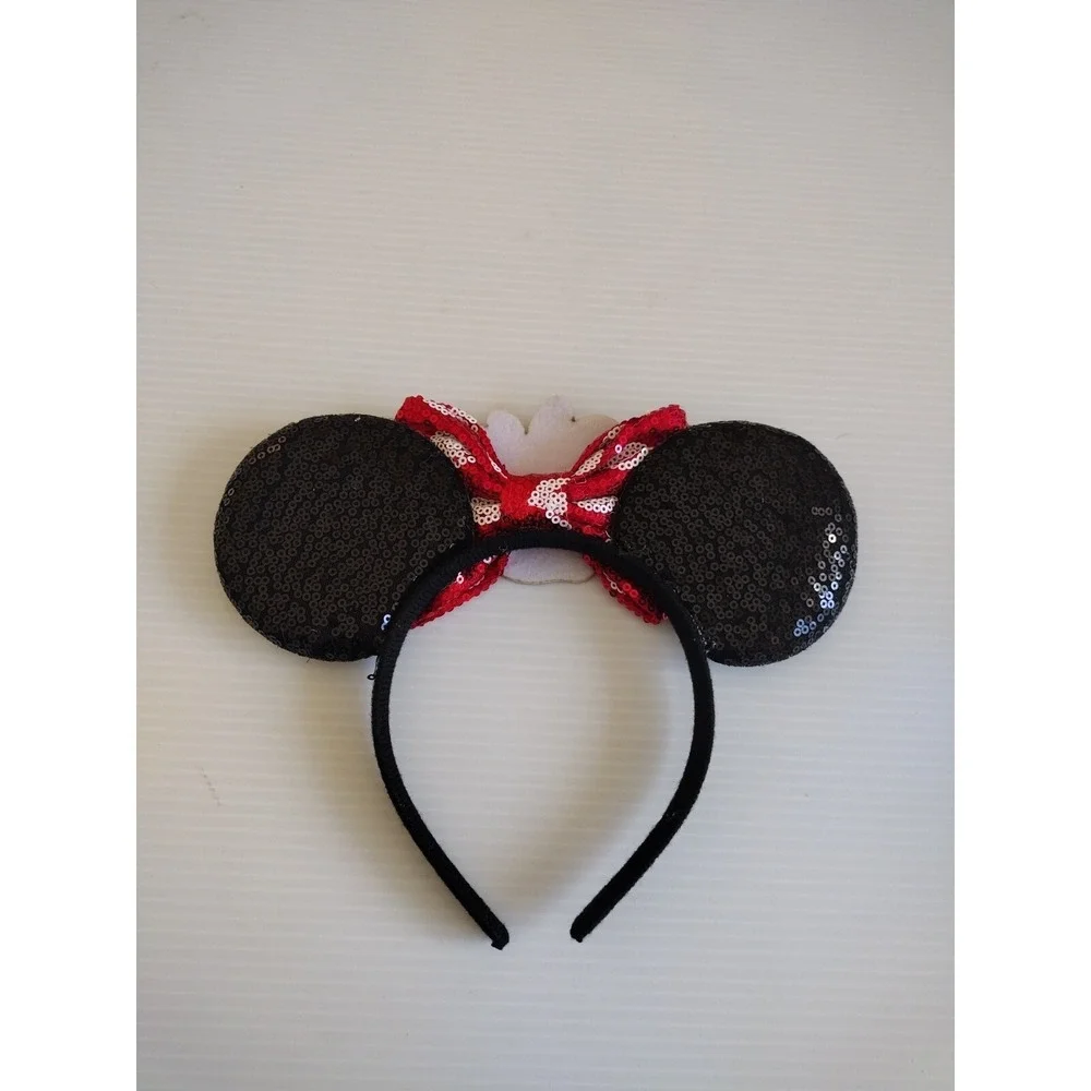 Minnie Mouse Inspired Sequins Headband Kids Red Black Studs Bow Ears‎ Polka Dot